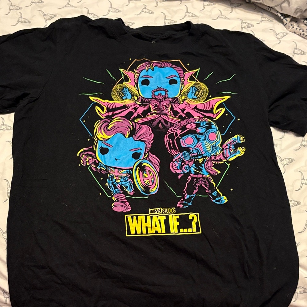 Marvel What If...? Black Tee with Vibrant Characters